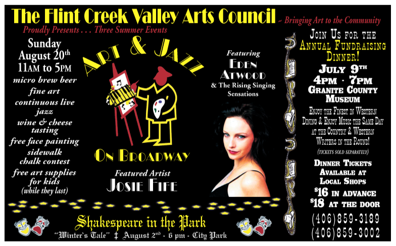 July & August 2006 ~ Flint Creek Valley Arts Council
									<br>
									10&frac13;"W x 4"H<br>
									30# Newsprint