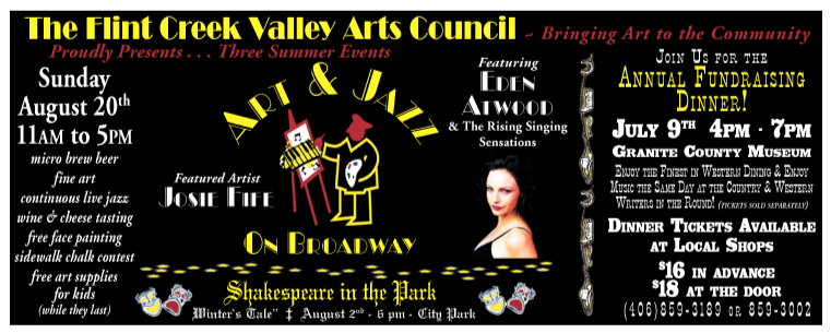 July & August 2006 Flint Creek Valley Arts Council
									<br>
									Page xx
									10&frac13;"W x 4"H<br>
									30# Newsprint