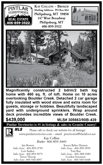 December 2004 Pintlar Territories Real Estate
									<br>
									Page xx
									&nbsp;&nbsp;&diams;&nbsp;&nbsp;
									4 43&frasl;50"W x 7 17&frasl;20"H<br>
									30# Newsprint